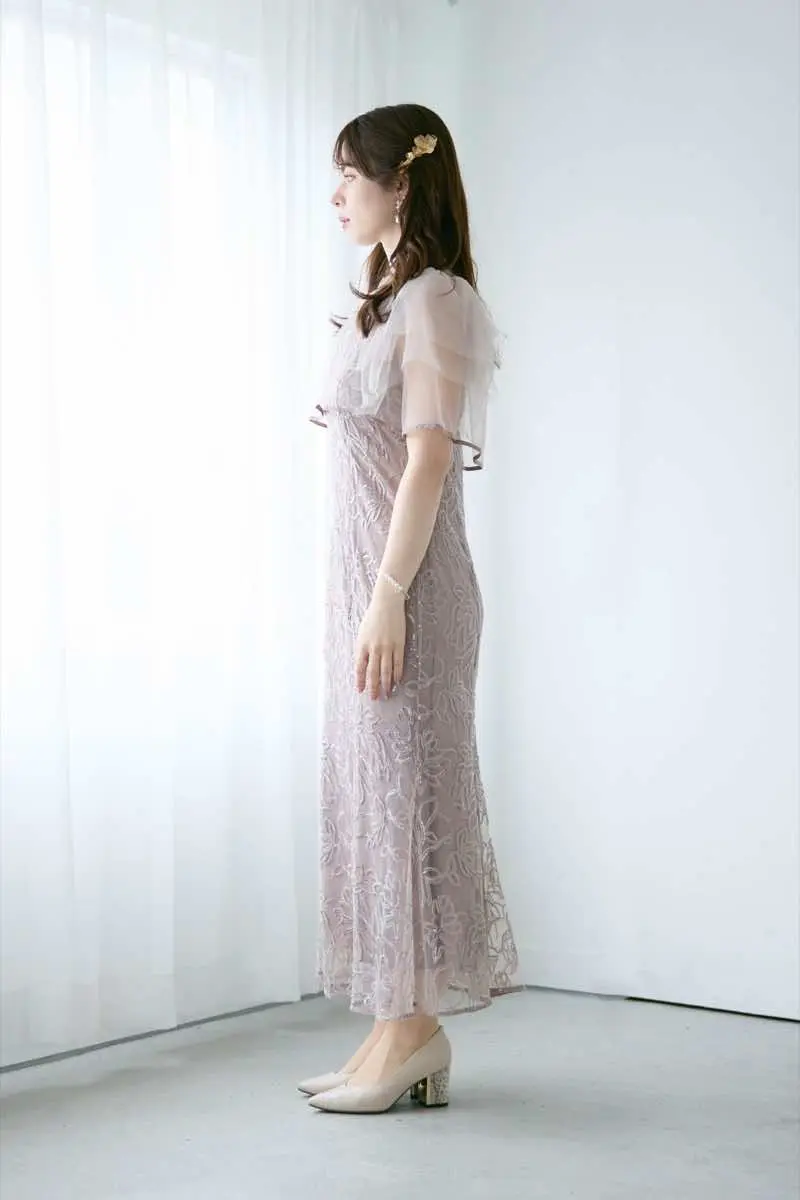 グレージュのフラワーレースセットドレス | Dorry doll | M | 結婚式