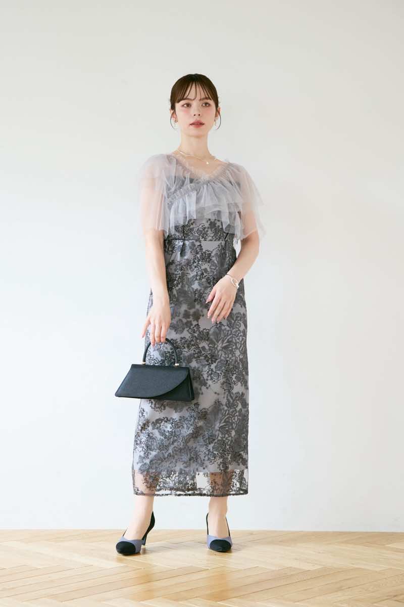グレーのレイヤードチュールケープドレス | et.UNiVER | M | 結婚式