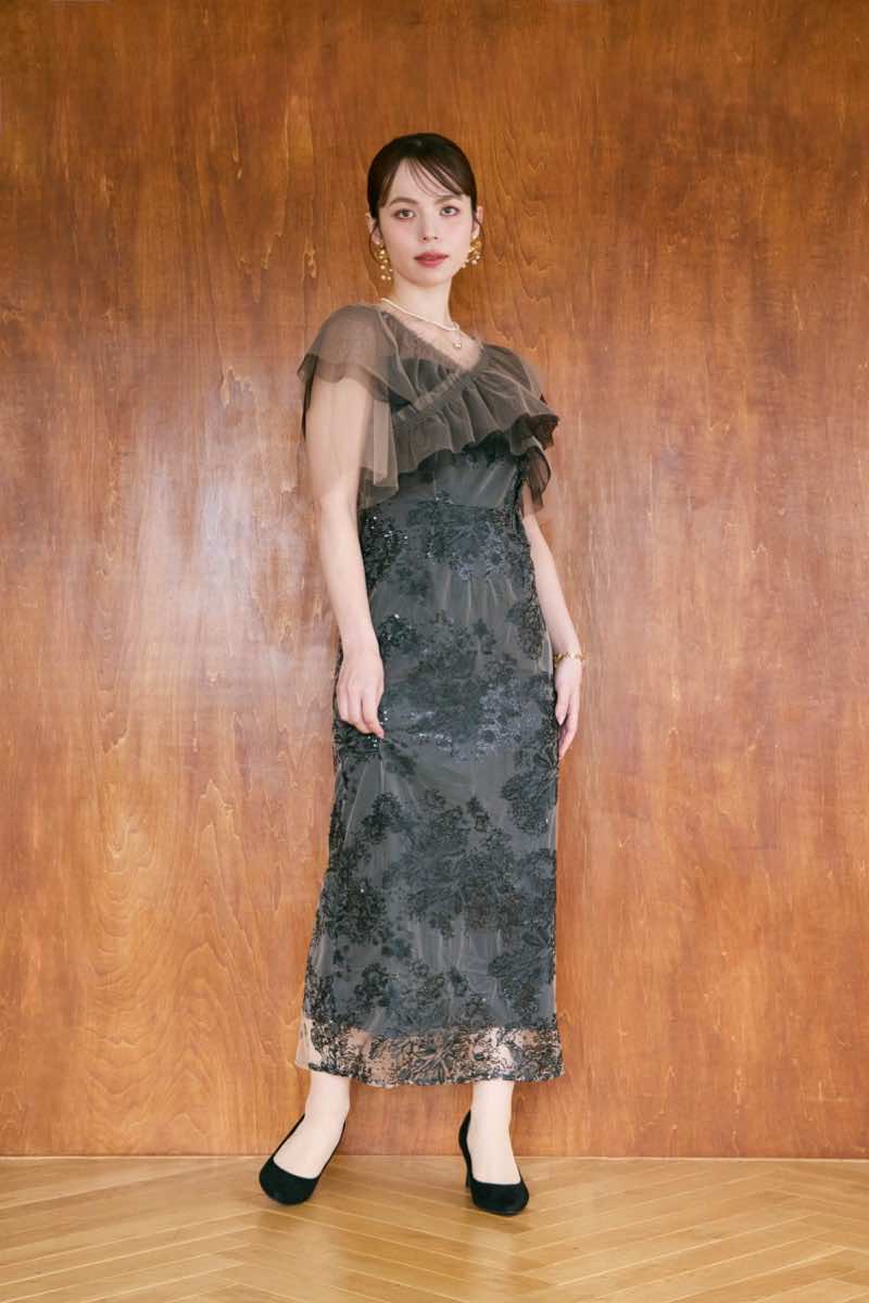 ブラックのレイヤードチュールケープドレス | et.UNiVER | M | 結婚式