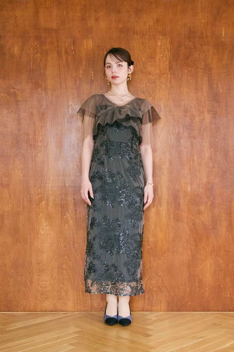 ブラックのレイヤードチュールケープドレス | et.UNiVER | M | 結婚式