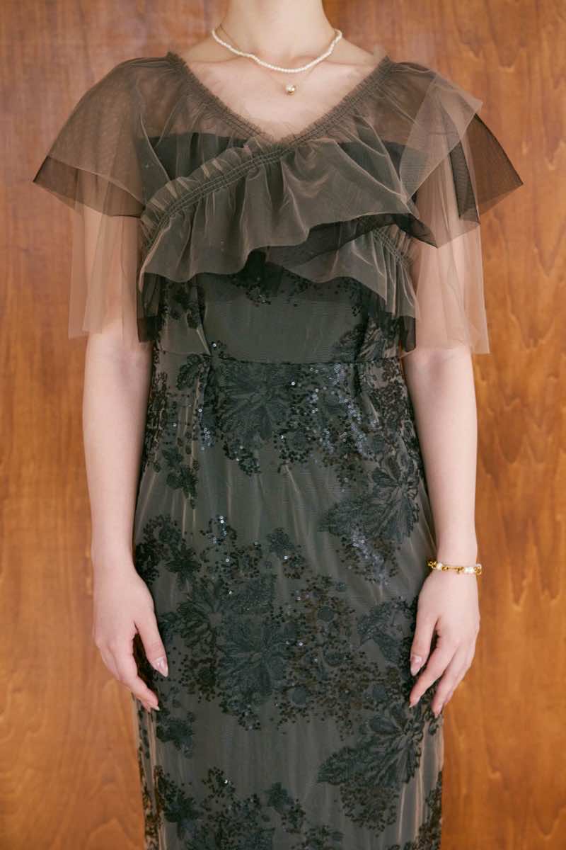 ブラックのレイヤードチュールケープドレス | et.UNiVER | M | 結婚式