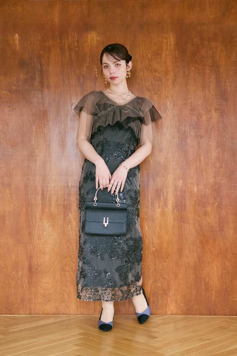 ブラックのレイヤードチュールケープドレス | et.UNiVER | M | 結婚式