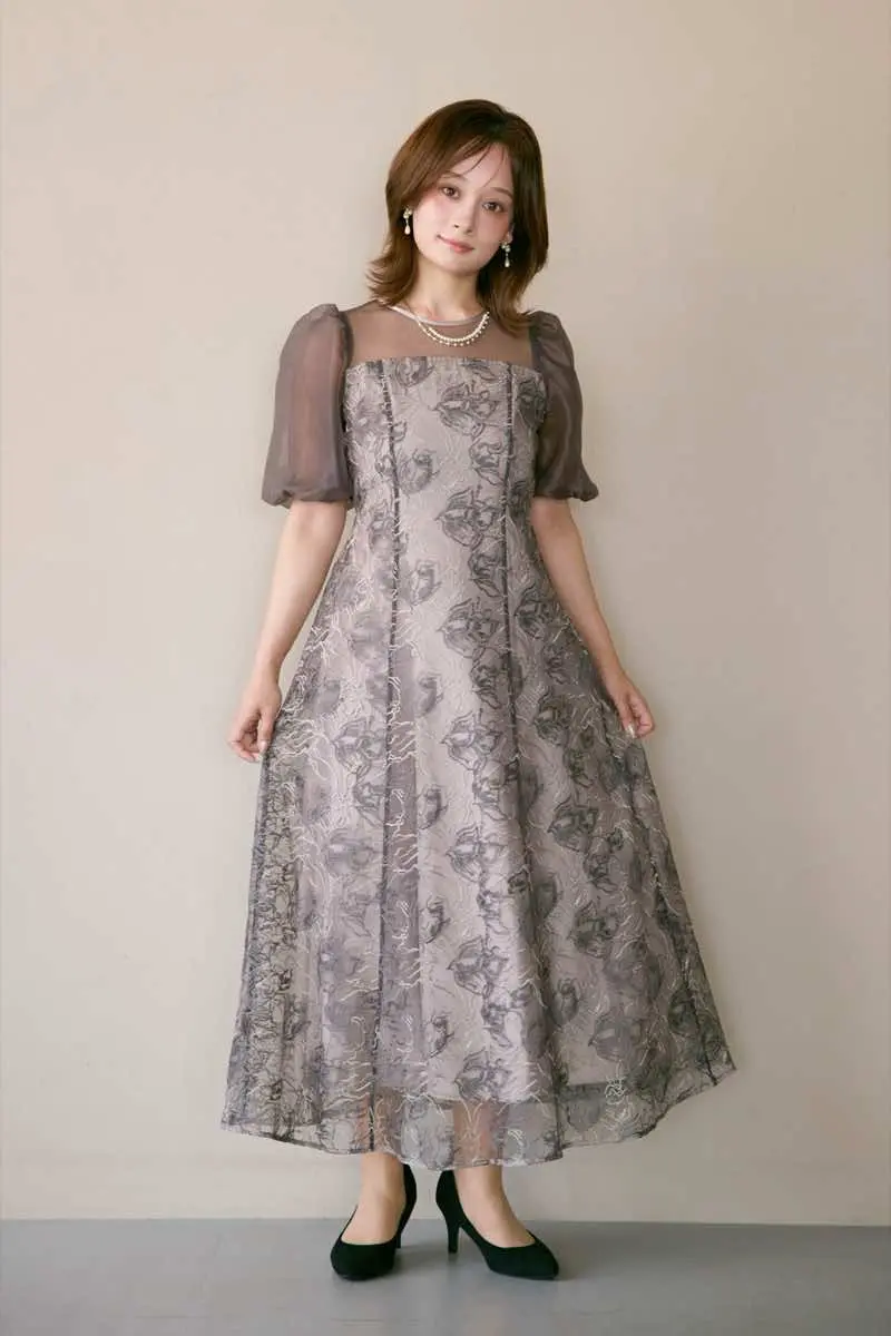 モカチャのニュアンスフラワーレースドレス | Dorry doll | M | 結婚式