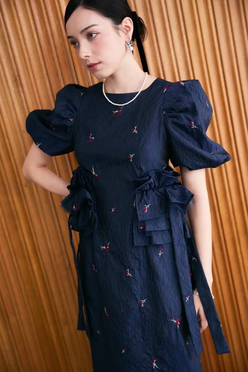 ネイビーのブロッサムフリルドレス | ANDRESD | M | 結婚式パーティー