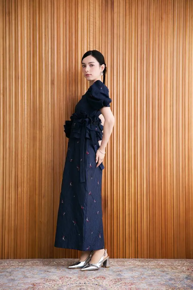 ネイビーのブロッサムフリルドレス | ANDRESD | M | 結婚式パーティー