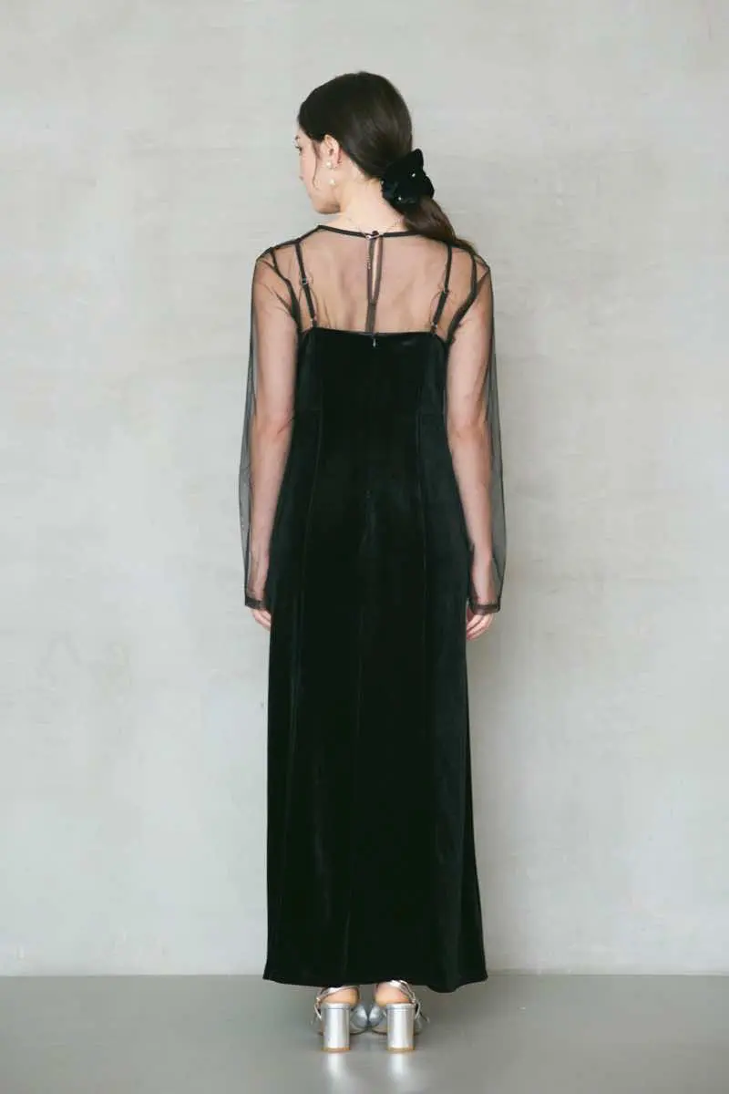 ブラックシルバーのボリュームラッフルレイヤードレス | ANDRESD | M