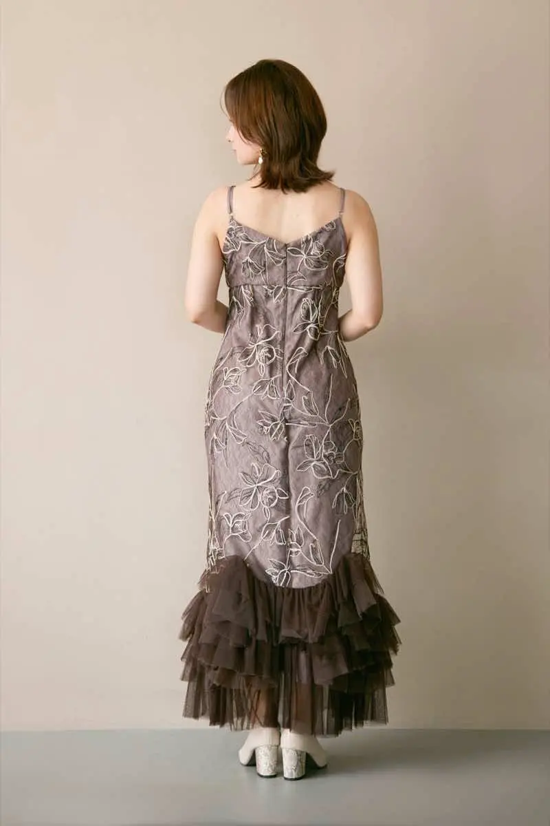 ブラウンのエンブロイダリーフリルセットドレス | ANDRESD | M | 結婚